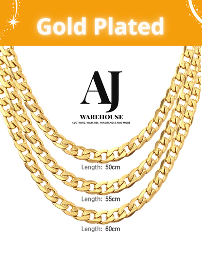 Cuban chain necklace with fine relief detailing. High-quality 18K gold plating.
